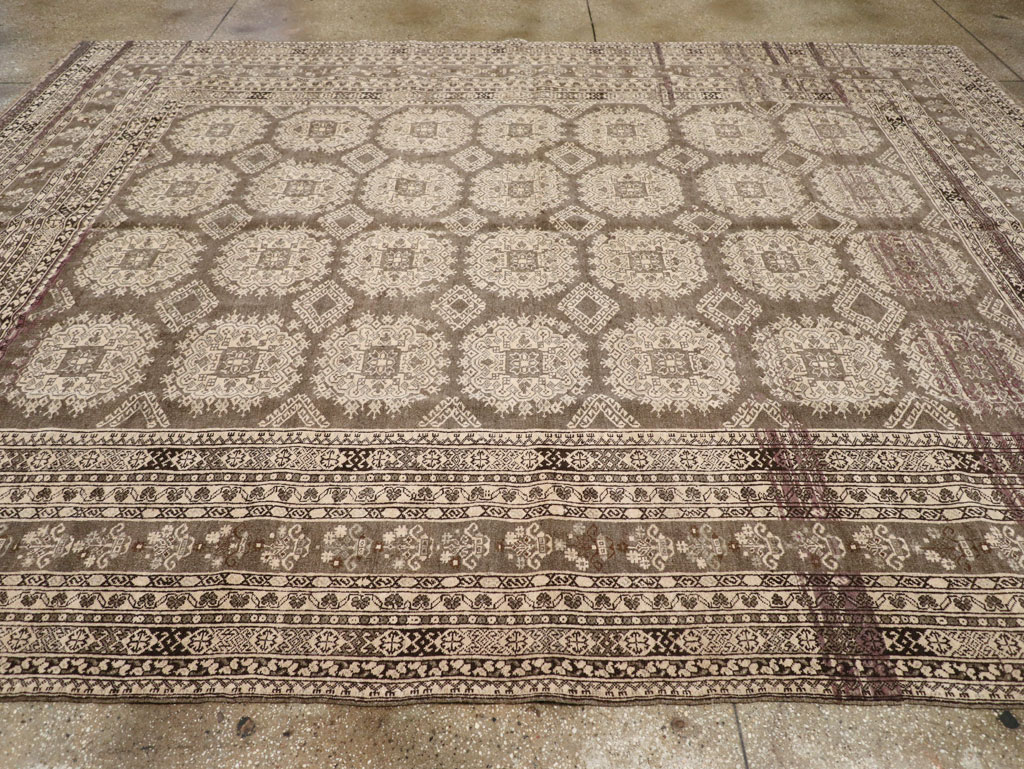 Vintage Central Asian Tribal Turkoman Room Size Carpet, No.30782 - Staging