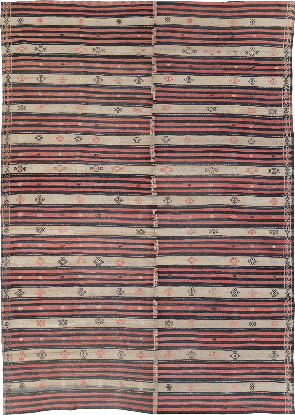 Vintage Turkish Flatweave Kilim Room Size Carpet, No.30819 - Staging