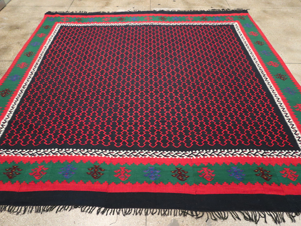 Vintage Turkish Flatweave Kilim Square Room Size Carpet, No.30823 - Staging