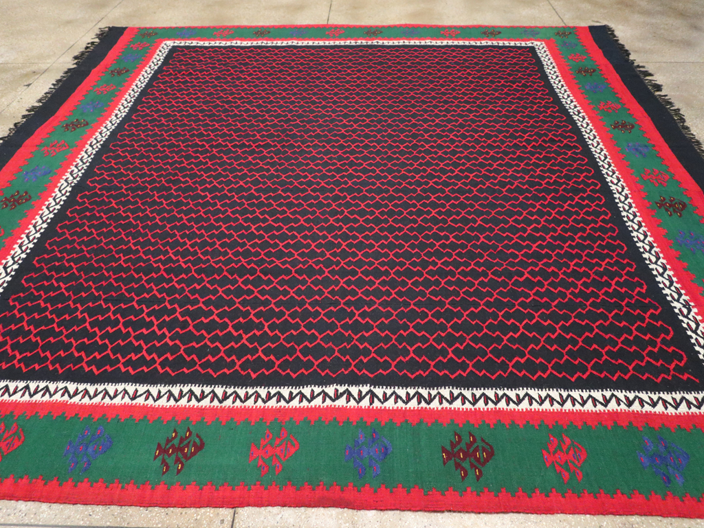 Vintage Turkish Flatweave Kilim Square Room Size Carpet, No.30823 - Staging