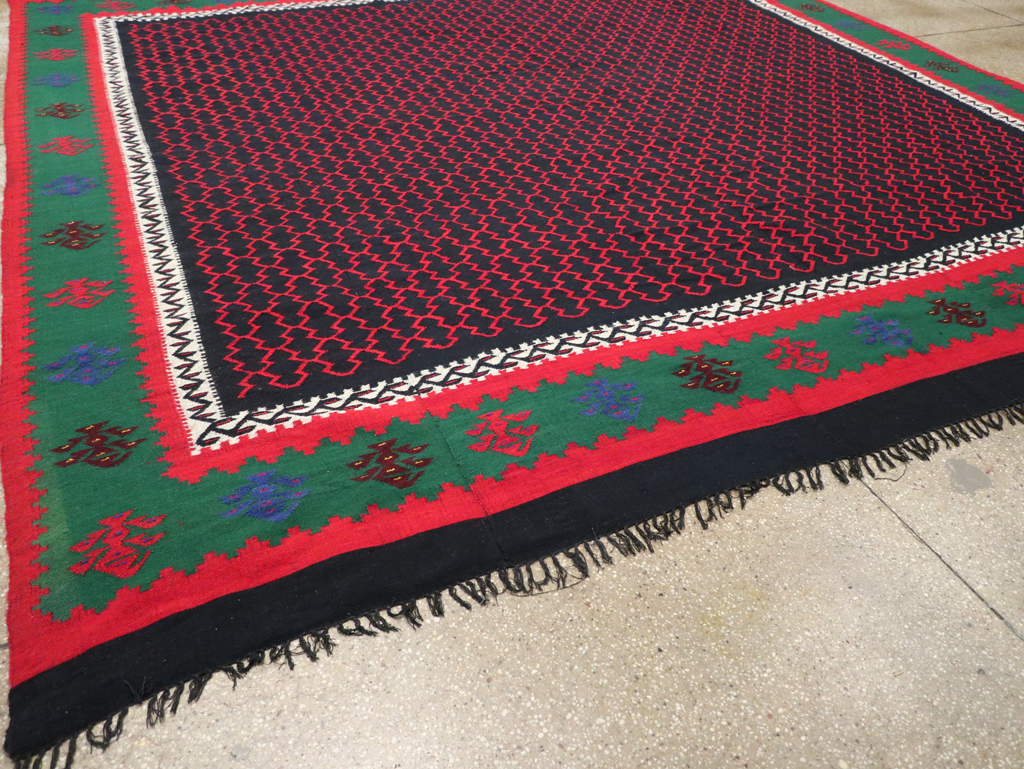 Vintage Turkish Flatweave Kilim Square Room Size Carpet, No.30823 - Staging