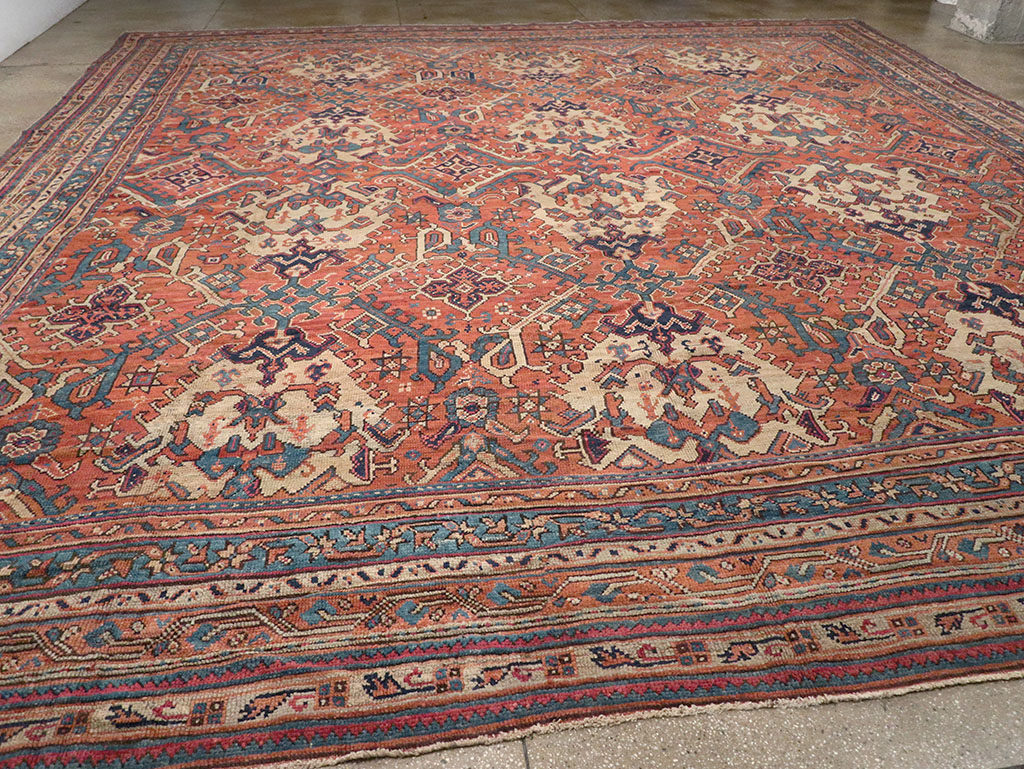 Antique Turkish Oushak Oversize Square Carpet, No.30832 - Staging