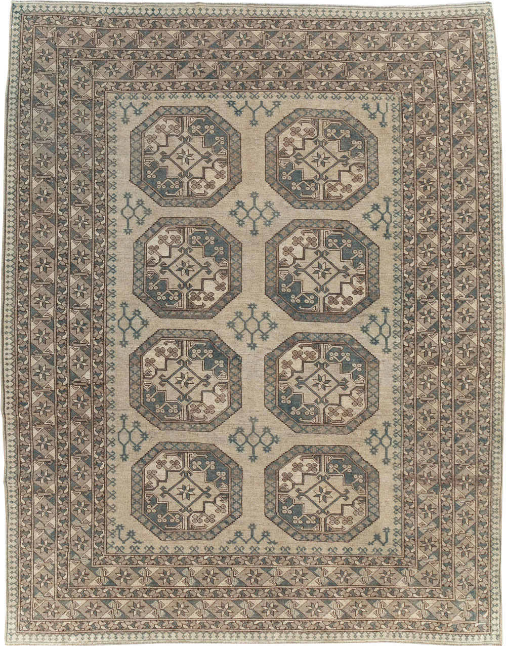 Vintage Central Asian Turkoman Small Room Size Tribal Carpet, No.30884 - Staging