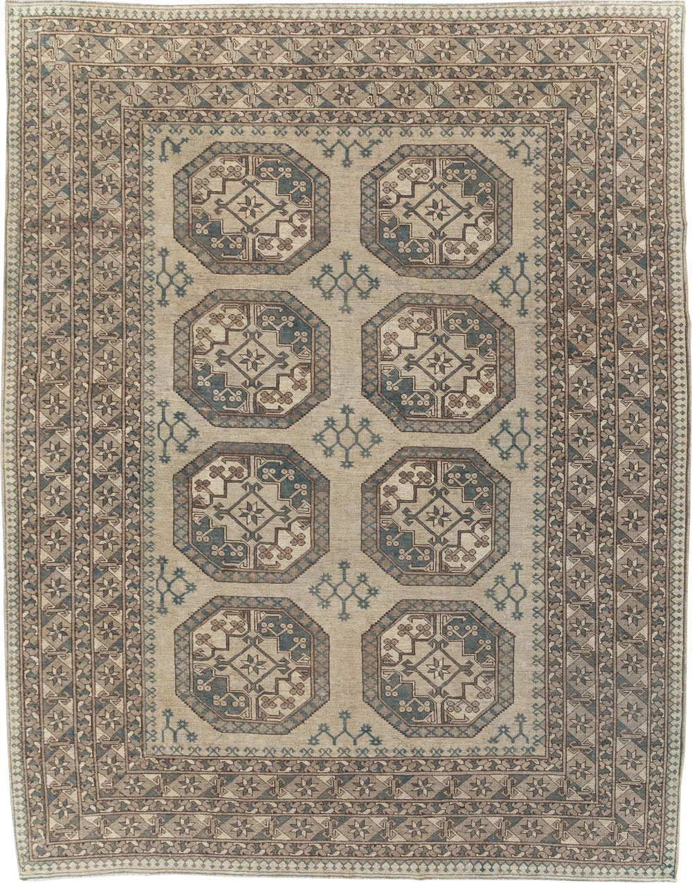 Vintage Central Asian Turkoman Small Room Size Tribal Carpet, No.30884 - Staging