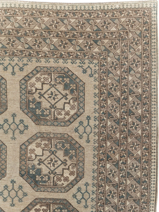 Vintage Central Asian Turkoman Small Room Size Tribal Carpet, No.30884 - Staging