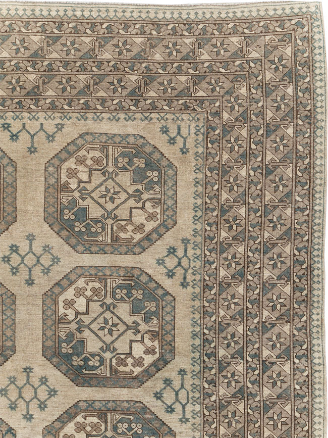 Vintage Central Asian Turkoman Small Room Size Tribal Carpet, No.30884 - Staging