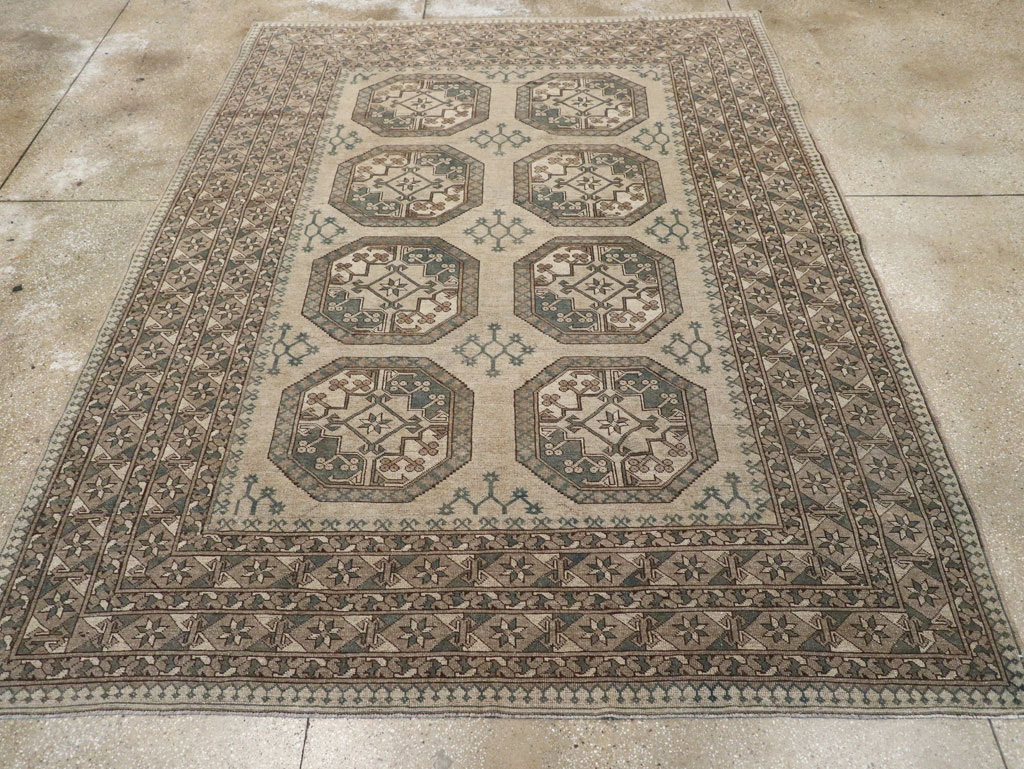 Vintage Central Asian Turkoman Small Room Size Tribal Carpet, No.30884 - Staging