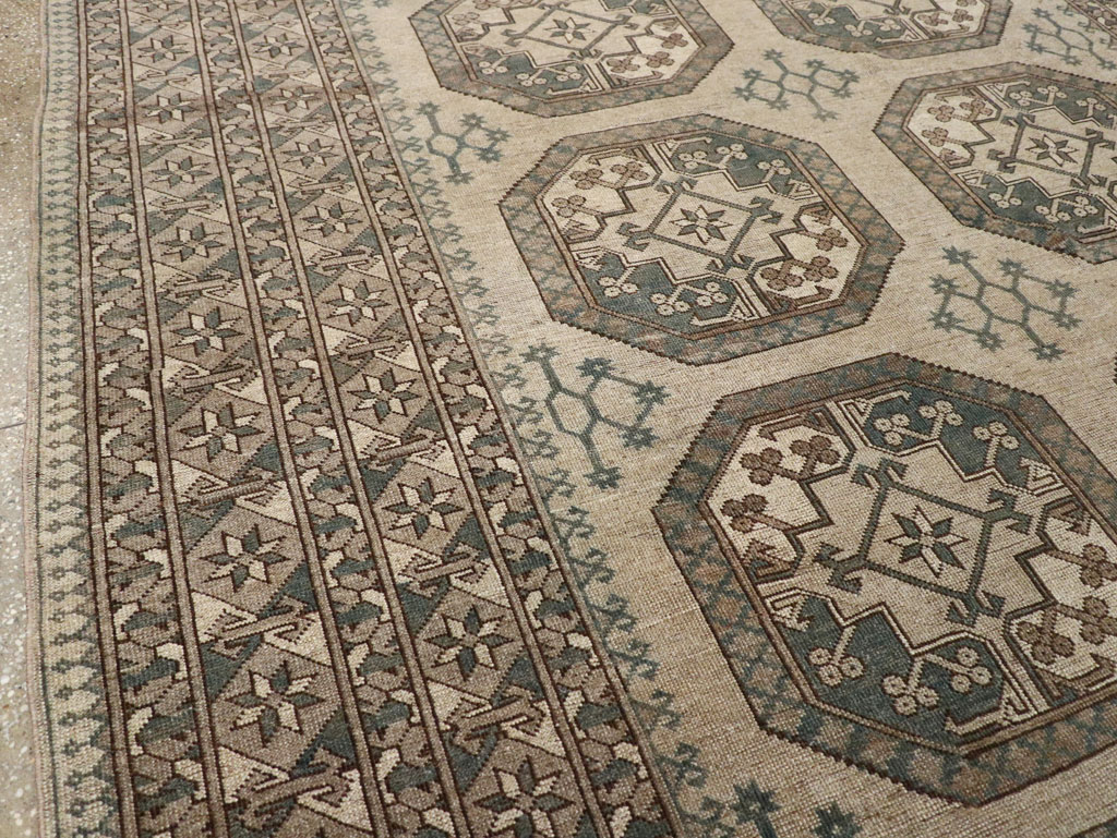Vintage Central Asian Turkoman Small Room Size Tribal Carpet, No.30884 - Staging