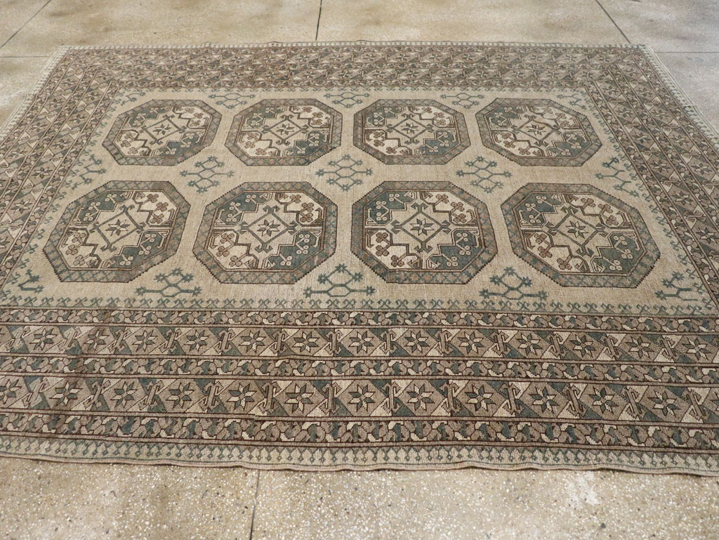 Vintage Central Asian Turkoman Small Room Size Tribal Carpet, No.30884 - Staging