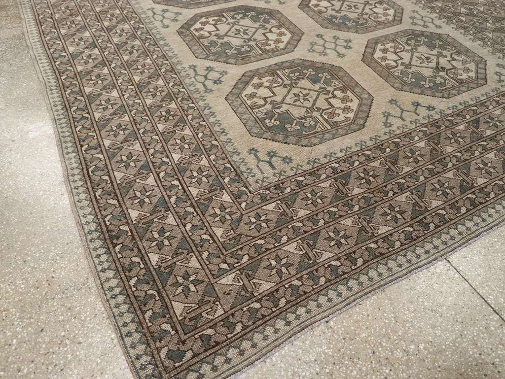 Vintage Central Asian Turkoman Small Room Size Tribal Carpet, No.30884 - Staging