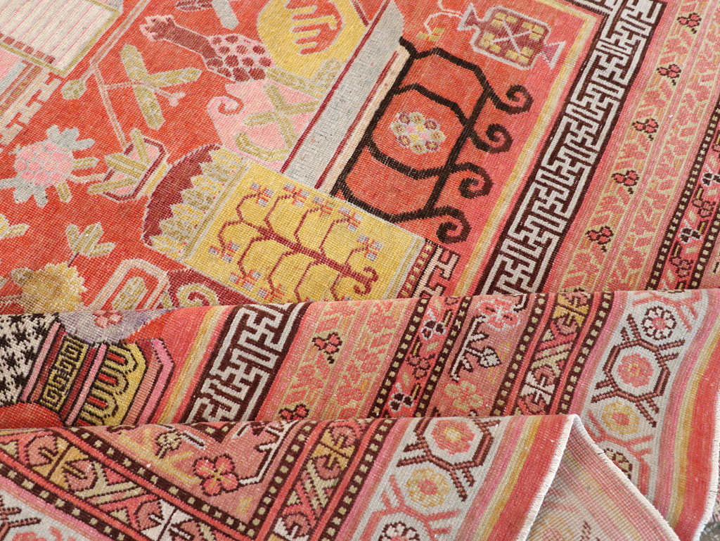 Antique East Turkestan Vase Khotan Room Size Carpet, No.30927 - Staging