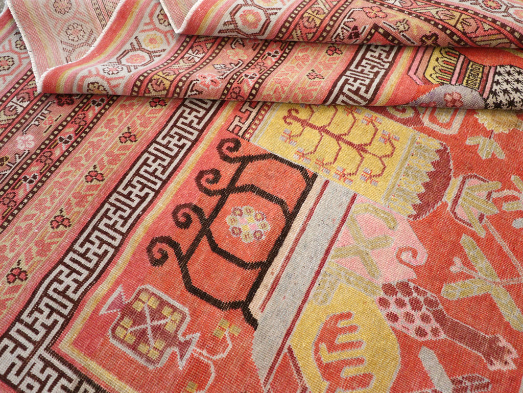 Antique East Turkestan Vase Khotan Room Size Carpet, No.30927 - Staging