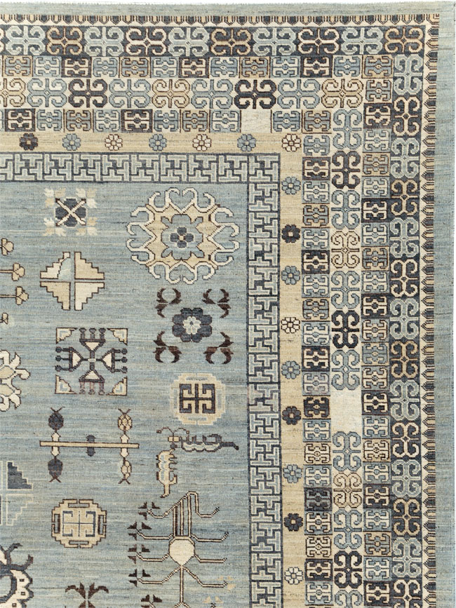 Contemporary East Turkestan Khotan Room Size Carpet, No.30931 - Staging