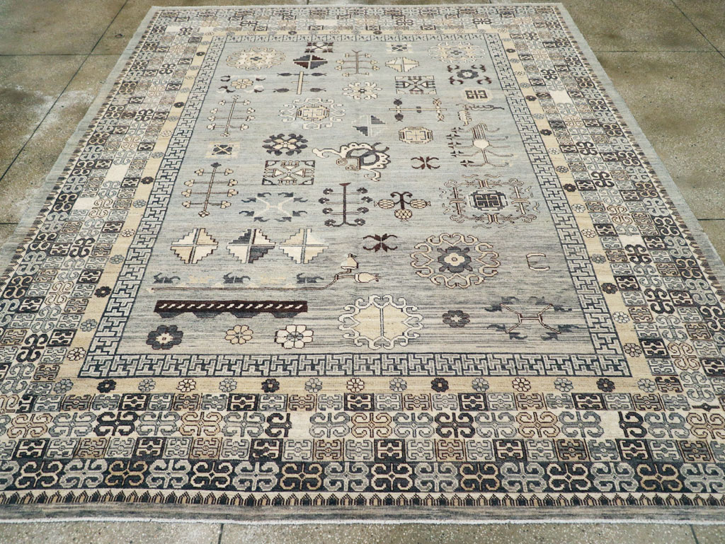 Contemporary East Turkestan Khotan Room Size Carpet, No.30931 - Staging