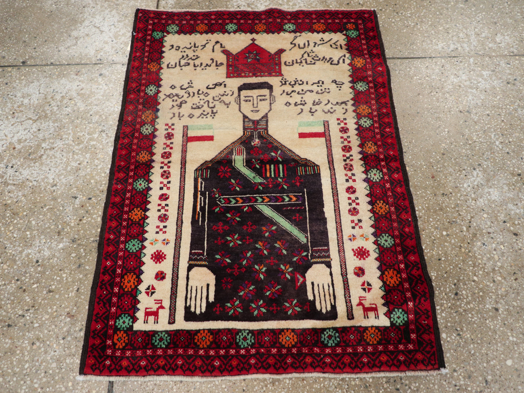 Vintage Persian Turkoman Pictorial Rug, No.30942 - Staging