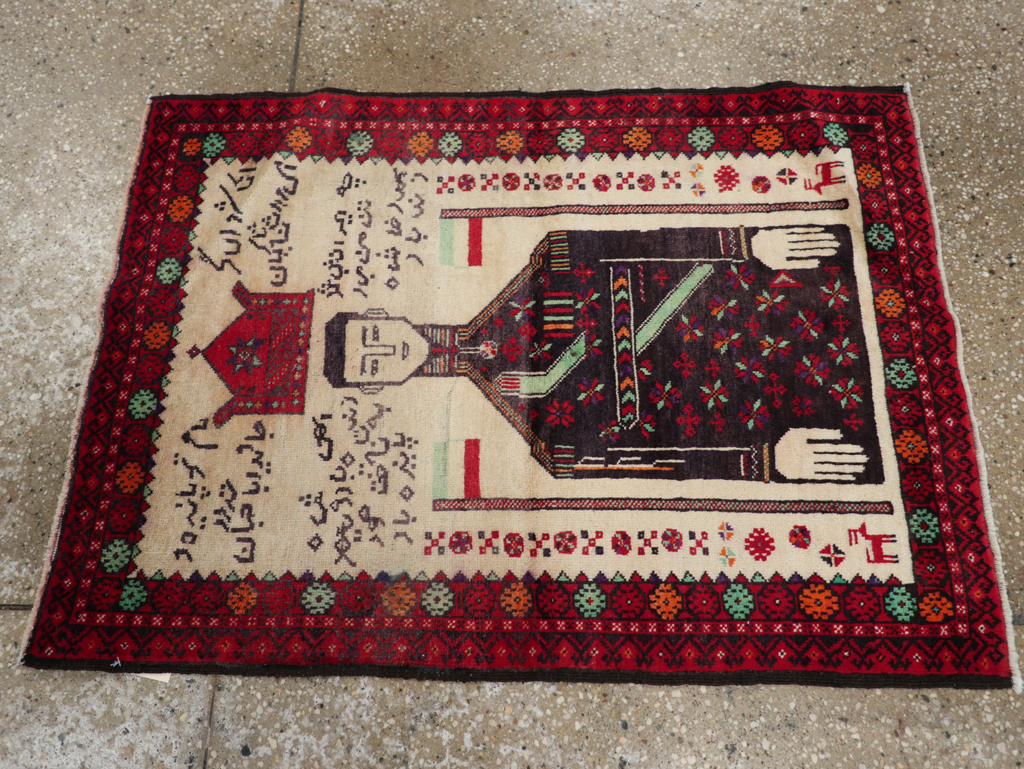 Vintage Persian Turkoman Pictorial Rug, No.30942 - Staging