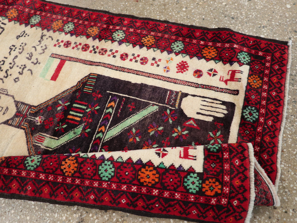 Vintage Persian Turkoman Pictorial Rug, No.30942 - Staging