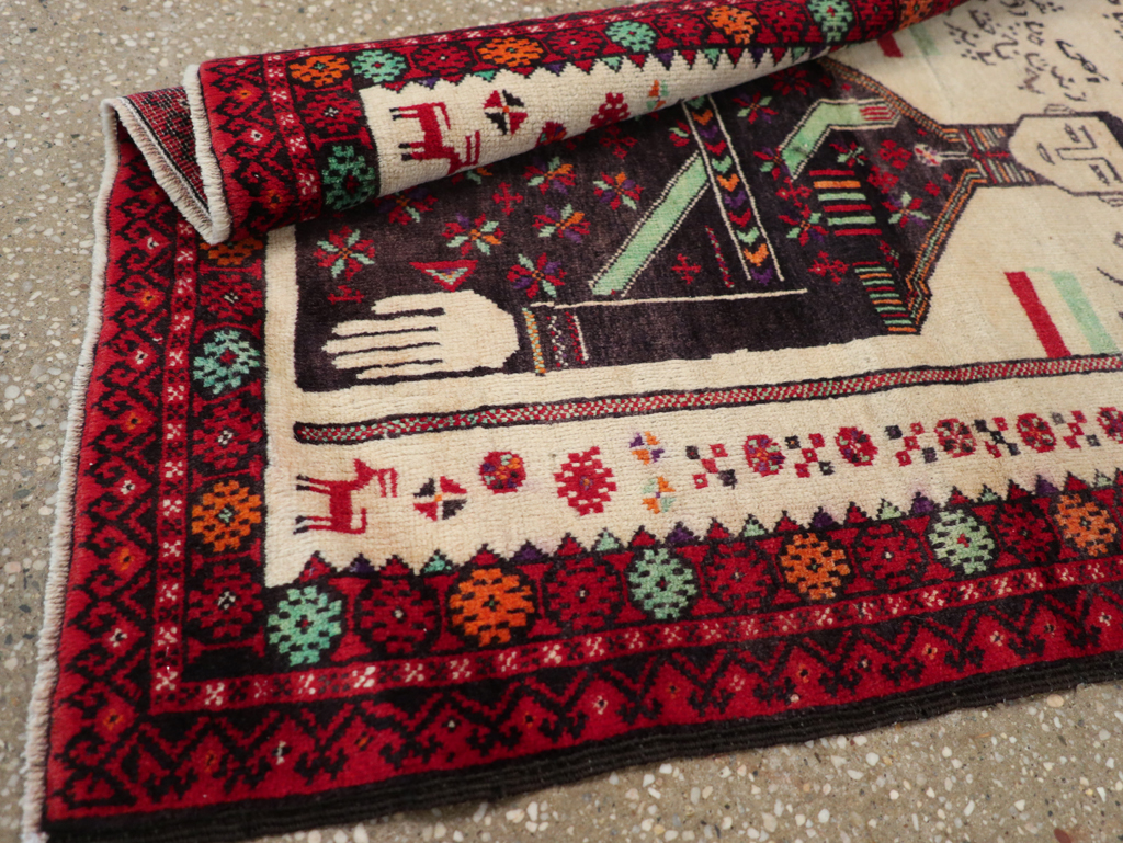 Vintage Persian Turkoman Pictorial Rug, No.30942 - Staging