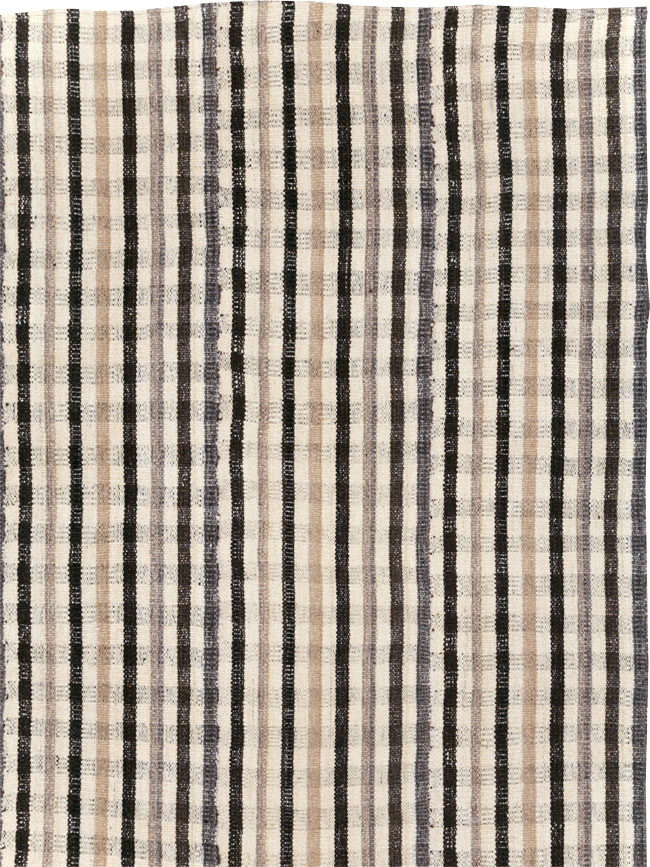 Vintage Persian Plaid Flatweave Kilim Room Size Carpet, No.30952 - Staging