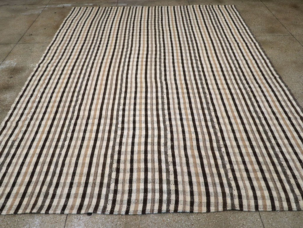 Vintage Persian Plaid Flatweave Kilim Room Size Carpet, No.30952 - Staging