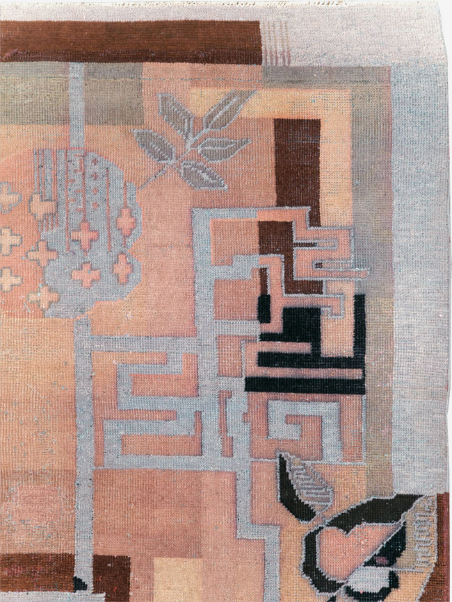 Vintage Turkish Art Deco Accent Carpet, No.30958 - Staging