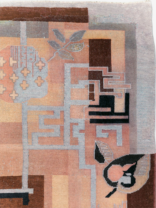 Vintage Turkish Art Deco Accent Carpet, No.30958 - Staging