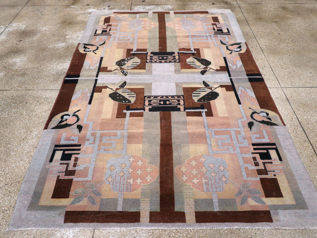 Vintage Turkish Art Deco Accent Carpet, No.30958 - Staging
