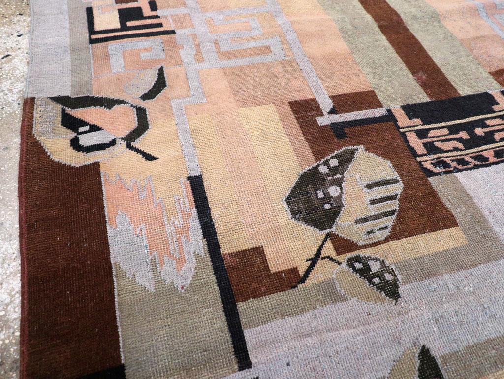 Vintage Turkish Art Deco Accent Carpet, No.30958 - Staging