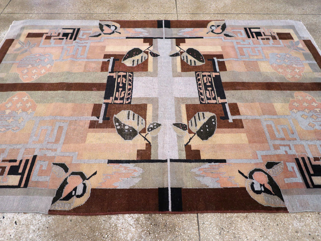 Vintage Turkish Art Deco Accent Carpet, No.30958 - Staging