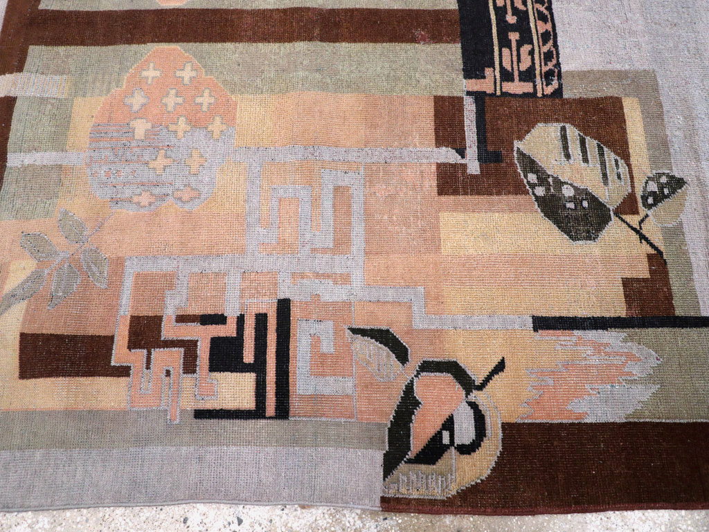 Vintage Turkish Art Deco Accent Carpet, No.30958 - Staging