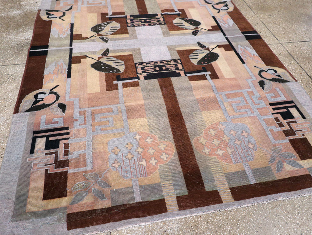 Vintage Turkish Art Deco Accent Carpet, No.30958 - Staging