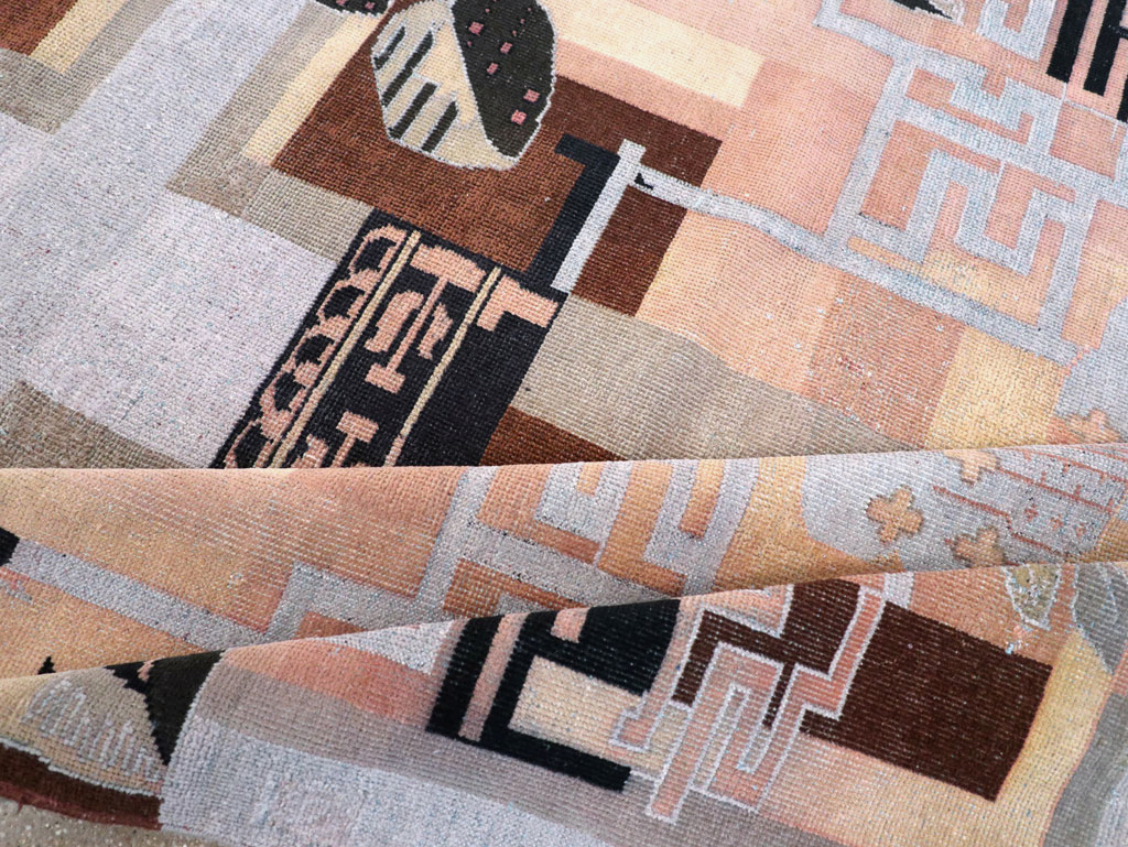 Vintage Turkish Art Deco Accent Carpet, No.30958 - Staging