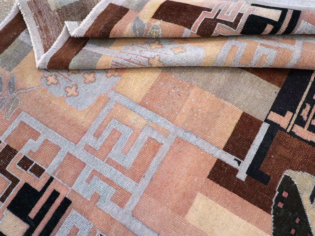 Vintage Turkish Art Deco Accent Carpet, No.30958 - Staging