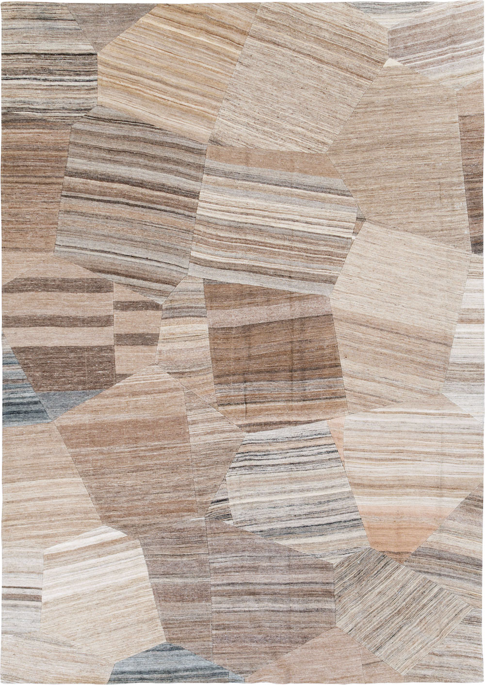 Contemporary Turkish Flatweave Patchwork Style Room Size Carpet, No.30968 - Staging