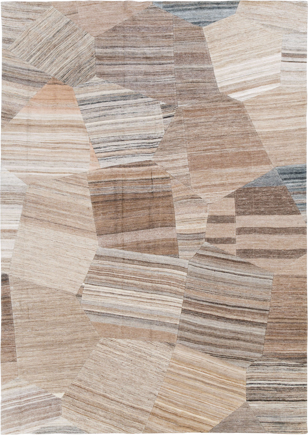 Contemporary Turkish Flatweave Patchwork Style Room Size Carpet, No.30968 - Staging