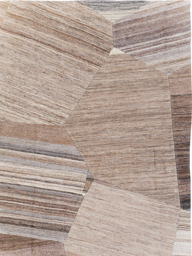 Contemporary Turkish Flatweave Patchwork Style Room Size Carpet, No.30968 - Staging