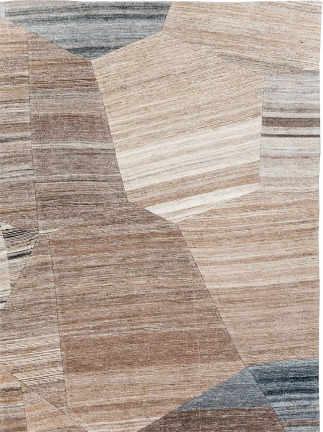 Contemporary Turkish Flatweave Patchwork Style Room Size Carpet, No.30968 - Staging