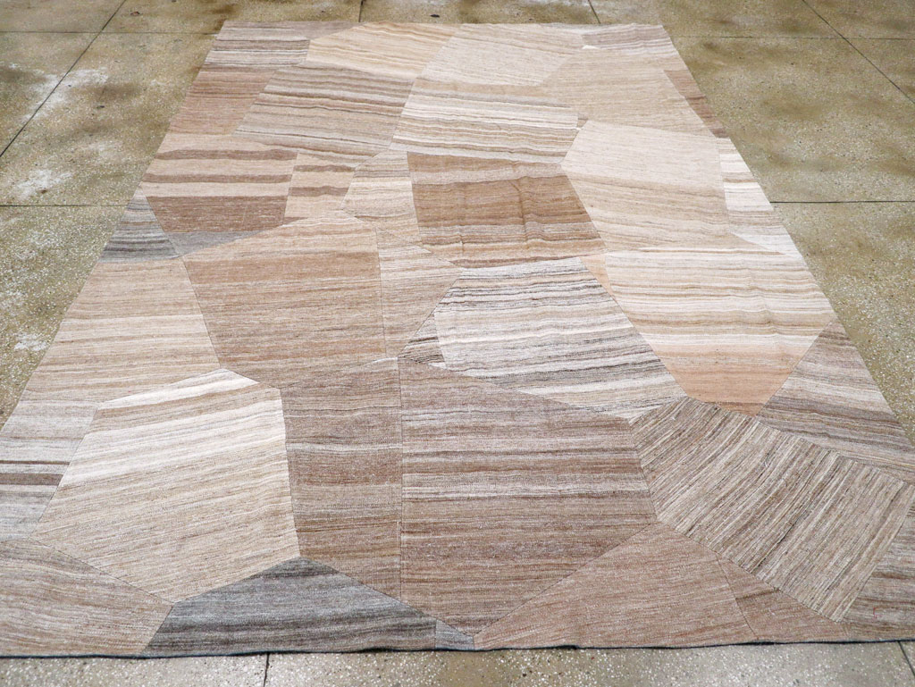 Contemporary Turkish Flatweave Patchwork Style Room Size Carpet, No.30968 - Staging