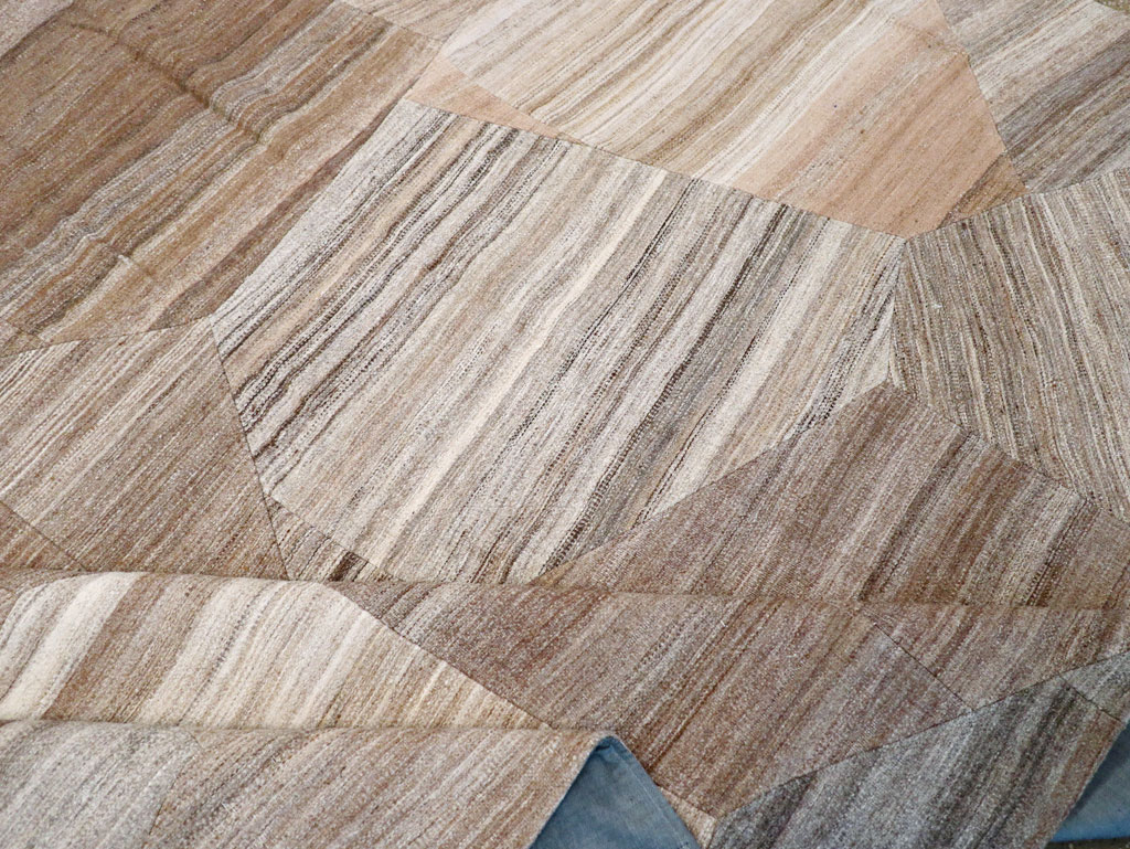 Contemporary Turkish Flatweave Patchwork Style Room Size Carpet, No.30968 - Staging