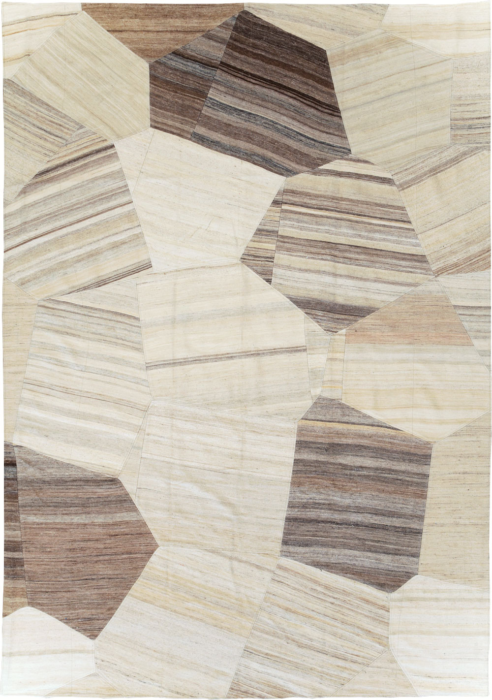 Contemporary Turkish Flatweave Patchwork Style Room Size Carpet, No.30969 - Staging