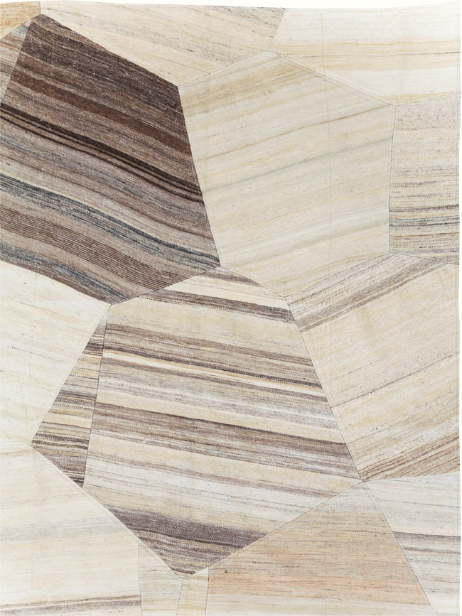 Contemporary Turkish Flatweave Patchwork Style Room Size Carpet, No.30969 - Staging