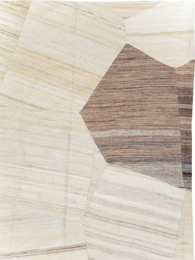 Contemporary Turkish Flatweave Patchwork Style Room Size Carpet, No.30969 - Staging
