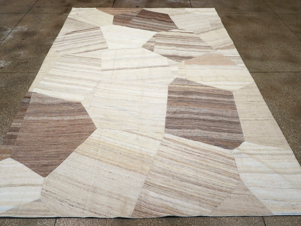 Contemporary Turkish Flatweave Patchwork Style Room Size Carpet, No.30969 - Staging