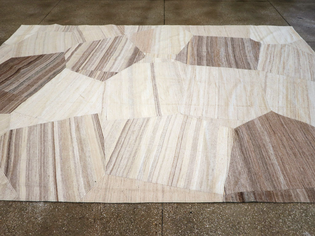 Contemporary Turkish Flatweave Patchwork Style Room Size Carpet, No.30969 - Staging