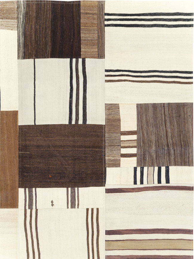 Contemporary Turkish Flatweave Patchwork Style Room Size Carpet, No.30972 - Staging