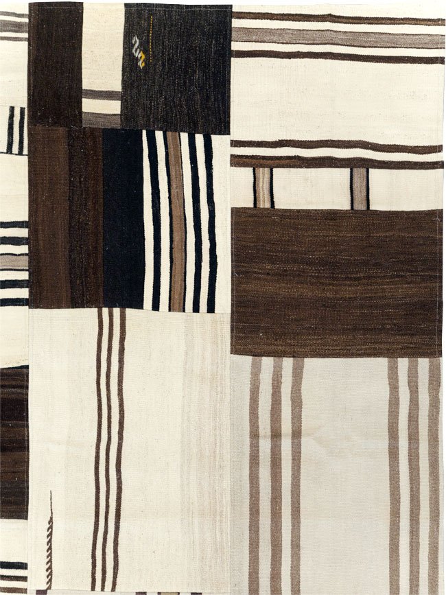 Contemporary Turkish Flatweave Patchwork Style Room Size Carpet, No.30972 - Staging