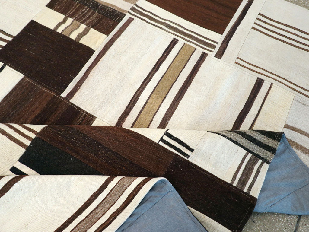 Contemporary Turkish Flatweave Patchwork Style Room Size Carpet, No.30972 - Staging