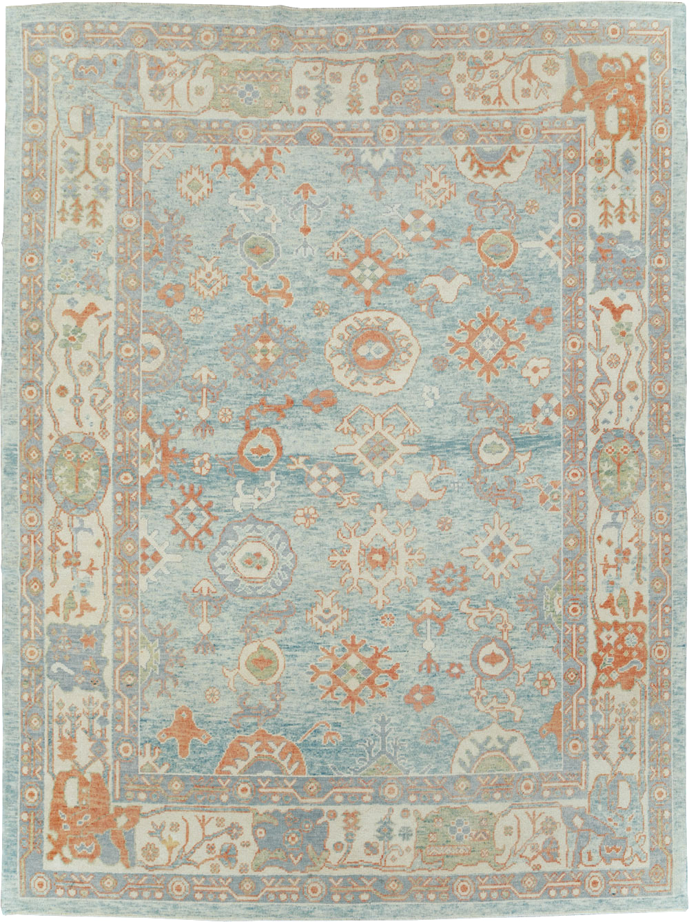 Contemporary Turkish Oushak Room Size Carpet, No.30979 - Staging