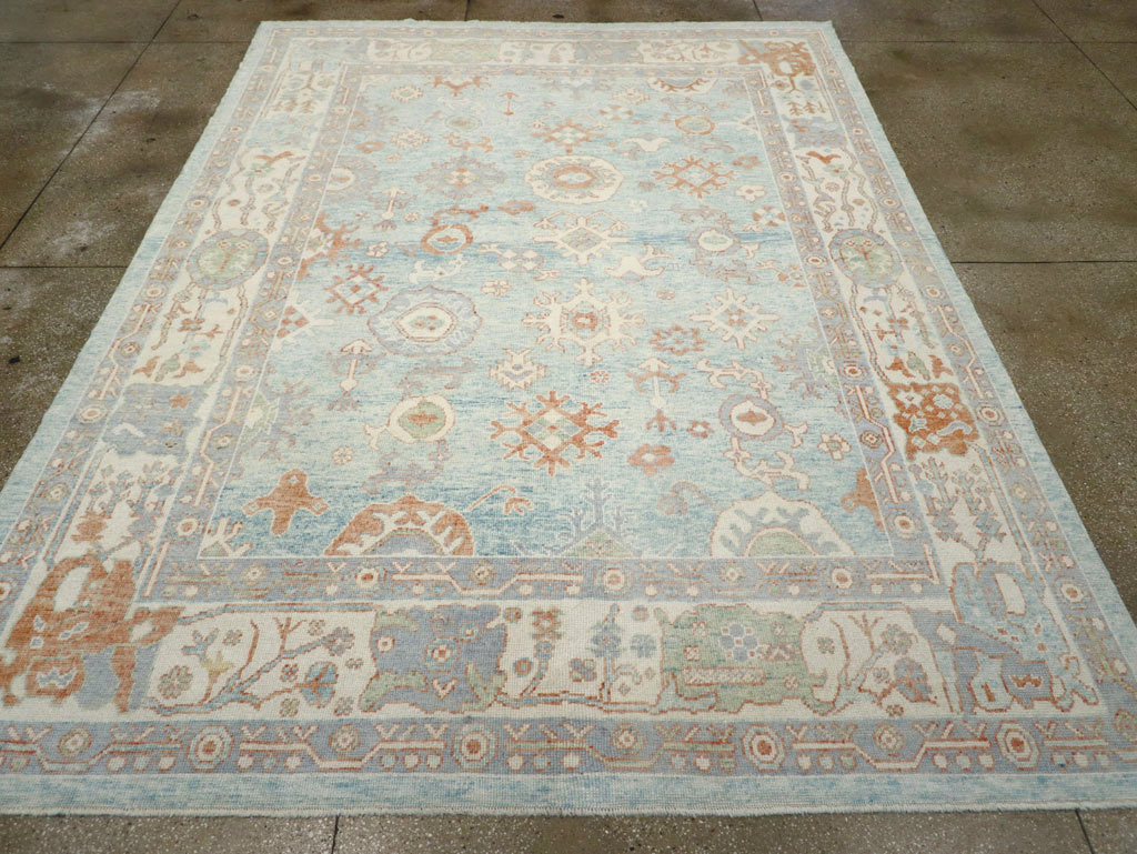 Contemporary Turkish Oushak Room Size Carpet, No.30979 - Staging