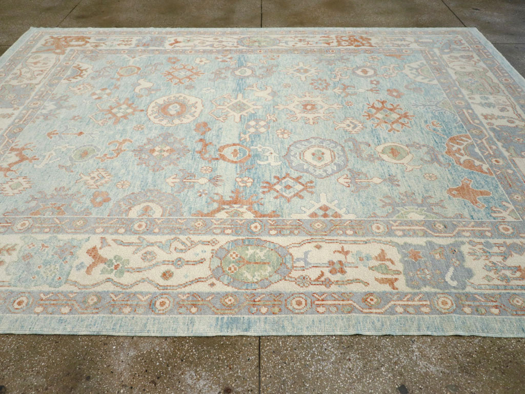 Contemporary Turkish Oushak Room Size Carpet, No.30979 - Staging